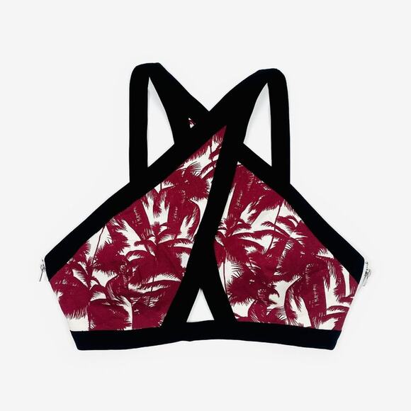 Line & Dot Palm Print Top Size M Red Cotton Blend Tropical Beach Vacation Summer - Picture 1 of 10